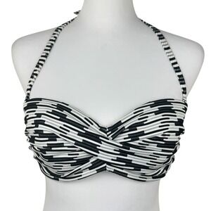 Victoria's Secret Black White Convertible Bikini Top Halter Swim Swimsuit 36C